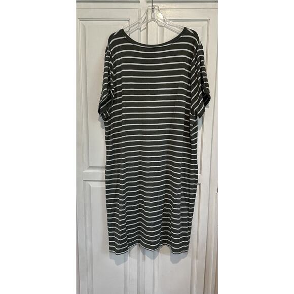 T By Talbots Plus Striped Shift Midi Dress Size 3x Cold Shoulder Stretch Comfort - Picture 6 of 8